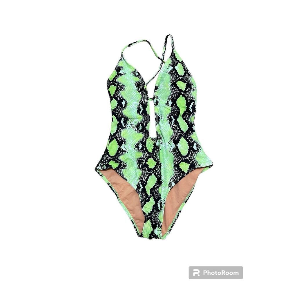 Molybell Plunge Crossback One Piece High Thigh Snakeskin Swimsuit Size Small